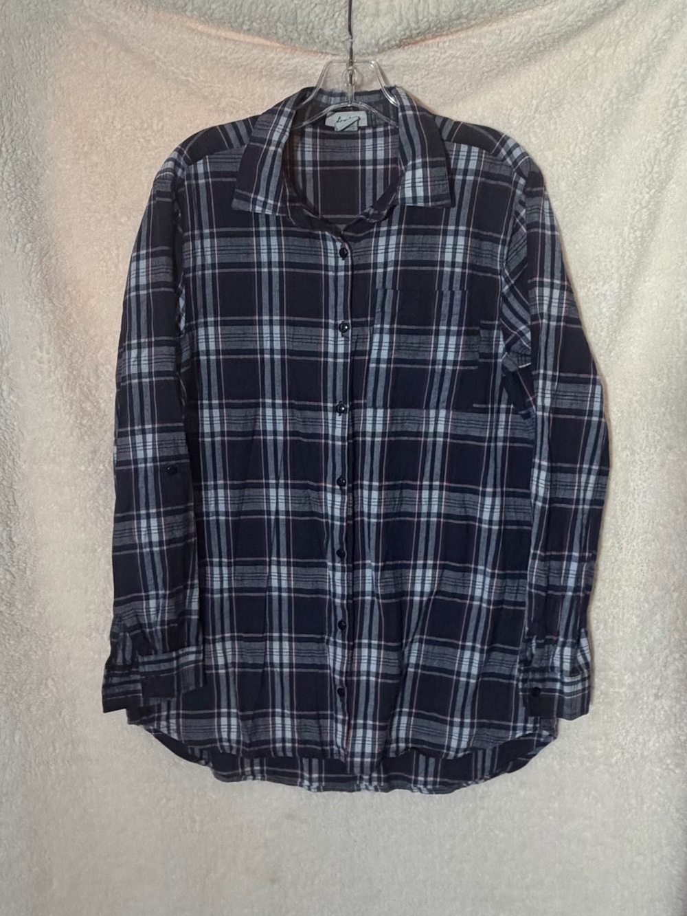 Flannel shirt dress 100% cotton made by Love Notes Navy and White